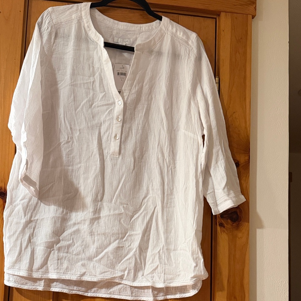 J. Jill White Button-Front Top Cotton gauze NWT size Large